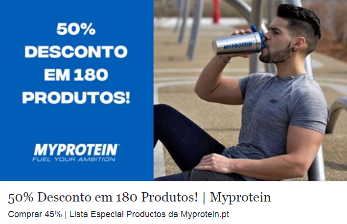 Myprotein está com 50% desconto em 180 produtos!!!