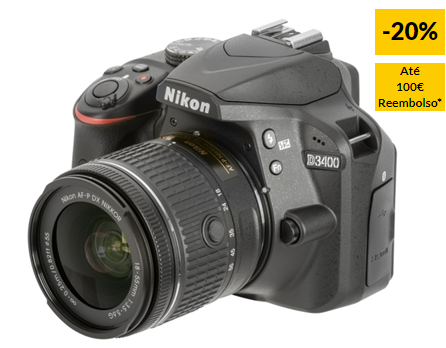 Máquina Fotográfica Reflex NIKON D3400 18-55mm + Estojo + E-book 20% Desconto