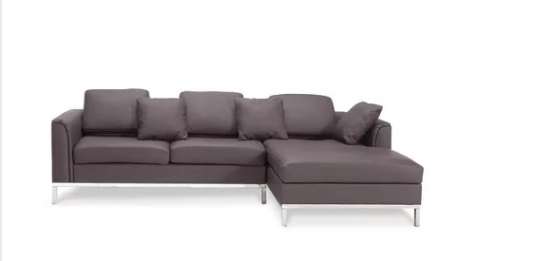 Sofá de Canto em Pele com Divã à Esquerda BELIANI Oslo Castanho
