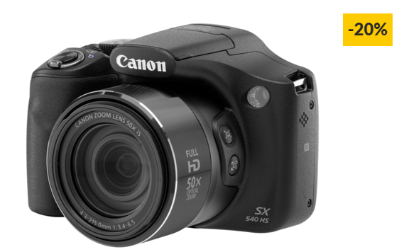 Máquina Fotográfica Bridge CANON Powershot SX540 HS (Preto – 20.3 MP – ISO: Auto até 3200 – Zoom Ótico: 50x)