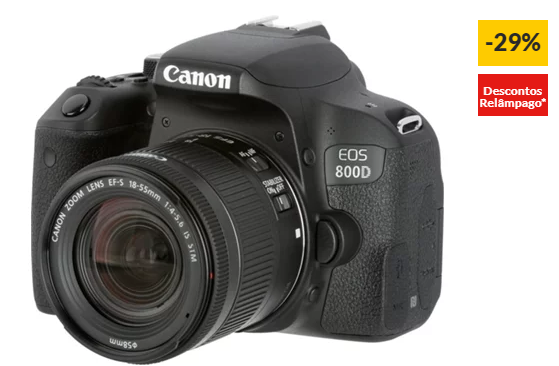 Kit Máquina Fotográfica Reflex CANON EOS 800D + EF-S18-55 F4-5.6IS STM (24.2 MP – Sensor: APS-C – ISO: 100 a 25600)