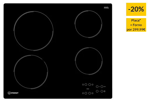 Placa de Vitrocerâmica INDESIT RI 161 C (Elétrica – 58 cm – Preto)